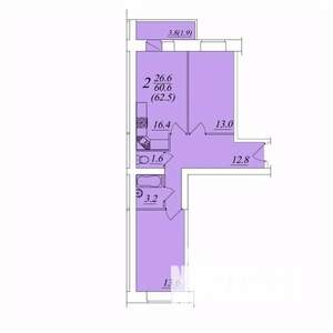 2-к квартира, строящийся дом, 63м2, 9/10 этаж