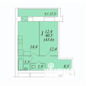 1-к квартира, строящийся дом, 44м2, 8/10 этаж