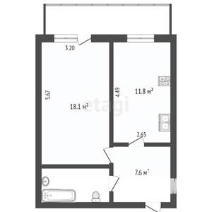 1-к квартира, вторичка, 43м2, 5/5 этаж