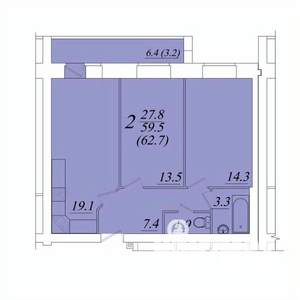 2-к квартира, строящийся дом, 63м2, 1/10 этаж
