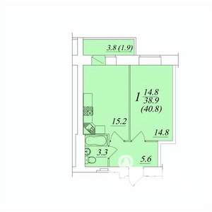 1-к квартира, строящийся дом, 41м2, 1/10 этаж