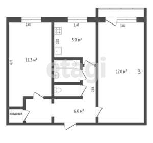 2-к квартира, вторичка, 44м2, 2/5 этаж