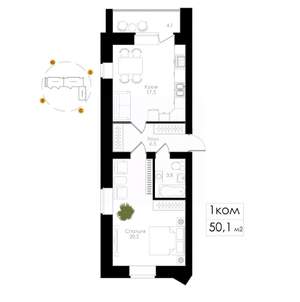 1-к квартира, вторичка, 50м2, 6/8 этаж