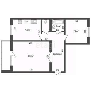 2-к квартира, вторичка, 47м2, 8/9 этаж