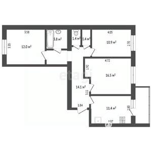 3-к квартира, вторичка, 71м2, 1/10 этаж