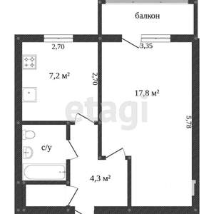 1-к квартира, вторичка, 34м2, 2/5 этаж