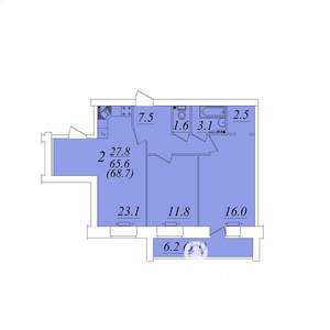 2-к квартира, строящийся дом, 69м2, 5/10 этаж