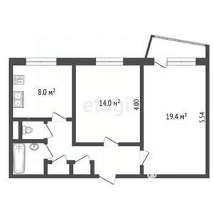 2-к квартира, вторичка, 53м2, 9/9 этаж