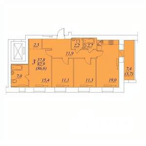 3-к квартира, строящийся дом, 87м2, 8/10 этаж