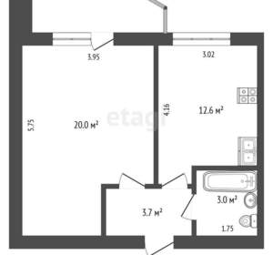 1-к квартира, вторичка, 39м2, 3/9 этаж
