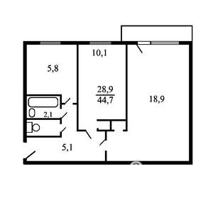2-к квартира, вторичка, 45м2, 5/5 этаж