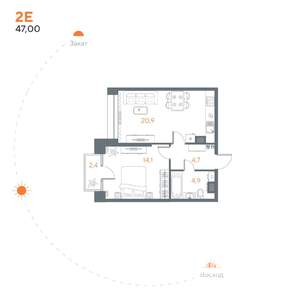 1-к квартира, вторичка, 47м2, 4/8 этаж