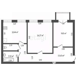2-к квартира, вторичка, 56м2, 2/2 этаж