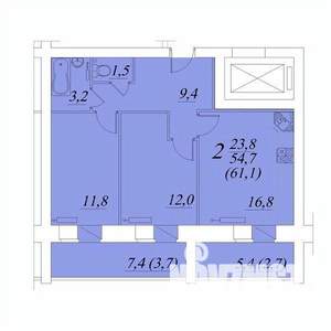 2-к квартира, строящийся дом, 61м2, 2/10 этаж