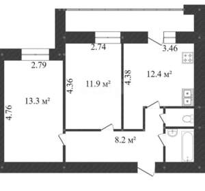 2-к квартира, вторичка, 49м2, 3/9 этаж
