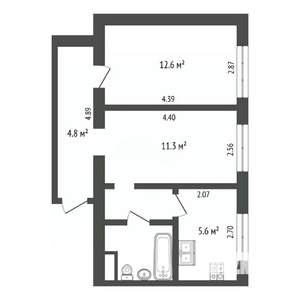 2-к квартира, вторичка, 39м2, 1/5 этаж