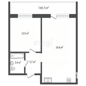 1-к квартира, сданный дом, 48м2, 2/5 этаж