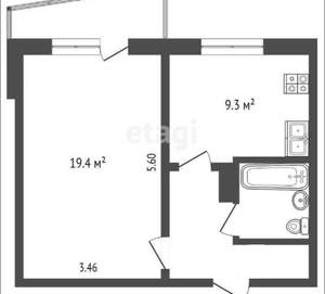1-к квартира, вторичка, 37м2, 4/9 этаж