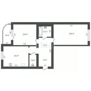 2-к квартира, вторичка, 65м2, 3/3 этаж