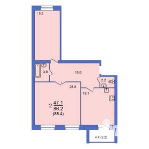 3-к квартира, строящийся дом, 88м2, 1/10 этаж