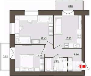 2-к квартира, строящийся дом, 65м2, 2/9 этаж
