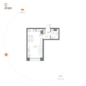 Студия квартира, вторичка, 30м2, 8/8 этаж