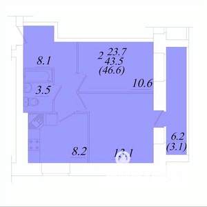 2-к квартира, строящийся дом, 47м2, 2/10 этаж