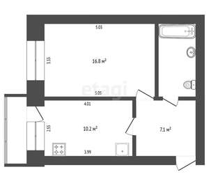 1-к квартира, вторичка, 40м2, 5/5 этаж