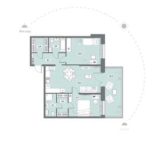 2-к квартира, сданный дом, 88м2, 1/9 этаж