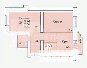 2-к квартира, вторичка, 70м2, 1/14 этаж