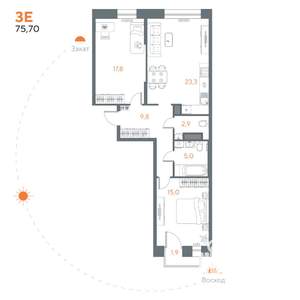 2-к квартира, вторичка, 76м2, 6/8 этаж