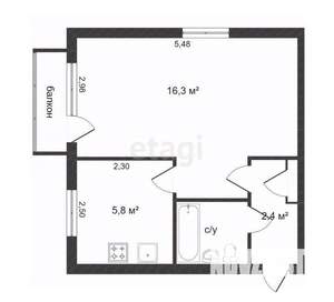 1-к квартира, вторичка, 30м2, 3/5 этаж