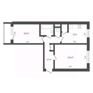 2-к квартира, вторичка, 47м2, 1/5 этаж