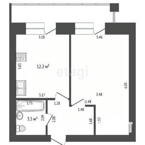 1-к квартира, вторичка, 45м2, 2/3 этаж