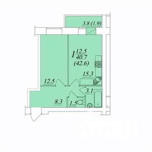 1-к квартира, строящийся дом, 43м2, 1/10 этаж