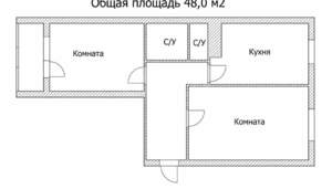2-к квартира, вторичка, 48м2, 1/10 этаж