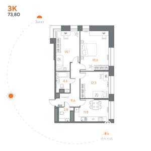 3-к квартира, вторичка, 74м2, 2/8 этаж