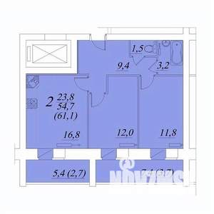 2-к квартира, строящийся дом, 61м2, 2/10 этаж