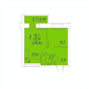 1-к квартира, строящийся дом, 35м2, 1/10 этаж