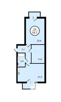 2-к квартира, вторичка, 68м2, 1/3 этаж