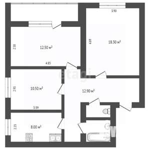 3-к квартира, вторичка, 69м2, 5/5 этаж