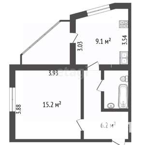 1-к квартира, вторичка, 34м2, 2/12 этаж