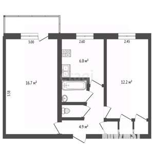 2-к квартира, вторичка, 45м2, 5/5 этаж