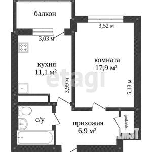 1-к квартира, вторичка, 37м2, 3/16 этаж