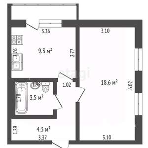 1-к квартира, вторичка, 38м2, 5/9 этаж
