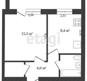 1-к квартира, вторичка, 35м2, 2/5 этаж