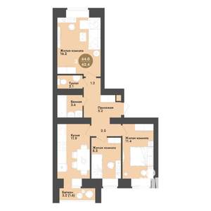 3-к квартира, строящийся дом, 64м2, 8/12 этаж