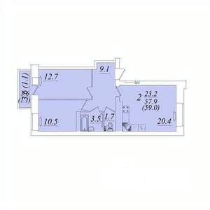 2-к квартира, строящийся дом, 59м2, 3/10 этаж