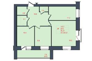 3-к квартира, строящийся дом, 72м2, 1/10 этаж