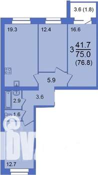 4-к квартира, строящийся дом, 77м2, 1/10 этаж